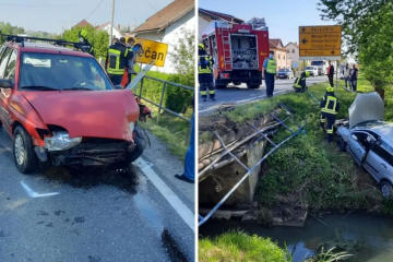 Teška nesreća u Hrastju: Probio ogradu autom i završio u kanalu