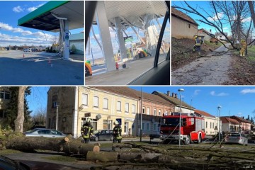 FOTO Jak vjetar radi veliku štetu po cijeloj Podravini, odvalio se krov na benzinskoj u Virju, stabla se ruše, vatrogasci su na terenu