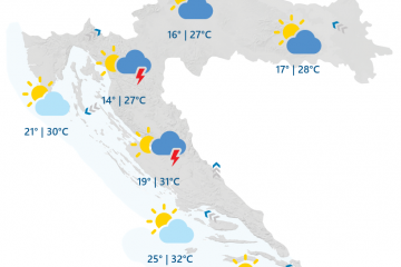 Vremenska prognoza za današnji dan: Jadran pretežno sunčan, u unutrašnjosti djelomice oblačno s mogućim pljuskovima