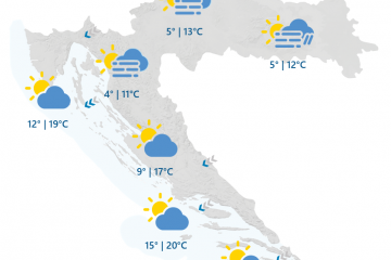 Danas djelomice sunčano uz prolazno povećanu naoblaku, a u Slavoniji je mjestimice moguća i slaba kiša